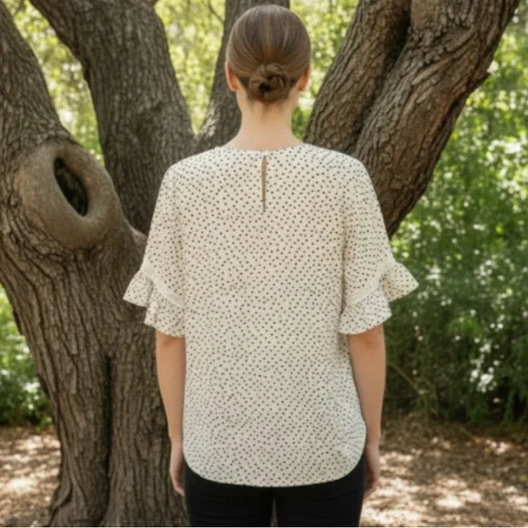 Shein Cream Black Polka Dot Top - Picture 3 of 9